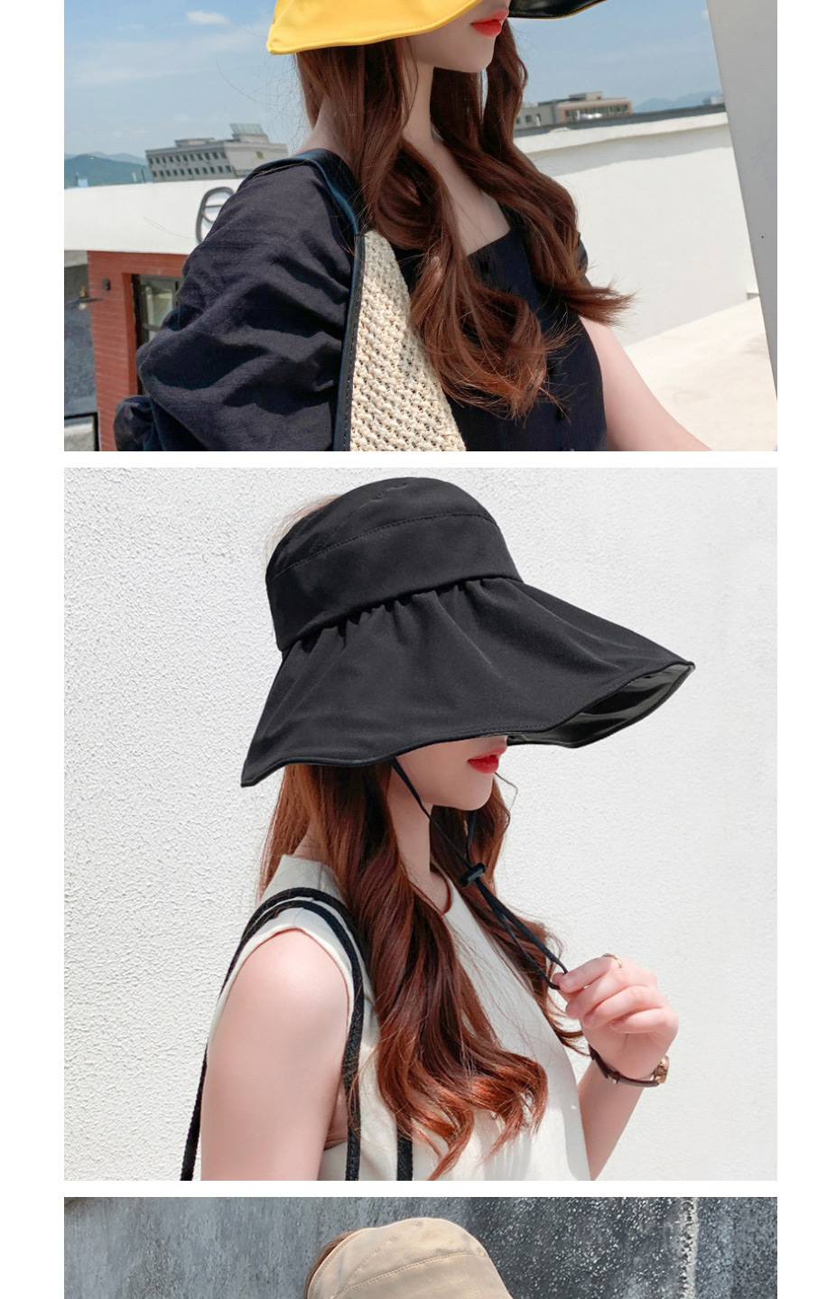 Fashion Black Vinyl Shell Hat Large-brimmed Black Rubber Sunshade Sun Hat,Sun Hats