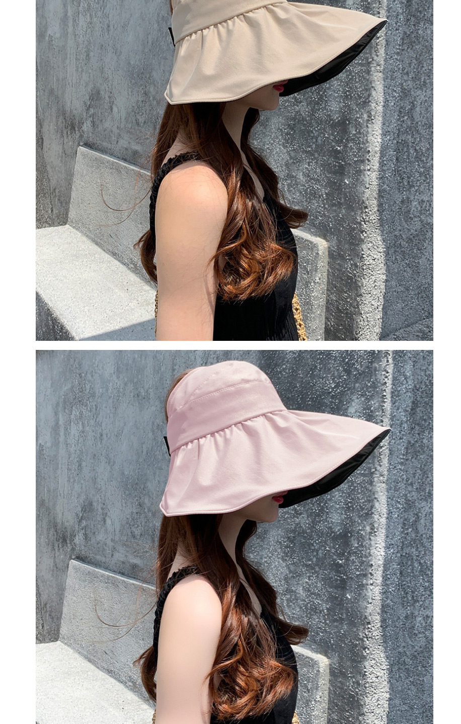 Fashion Shell Hat Pink Large-brimmed Black Rubber Sunshade Sun Hat,Sun Hats
