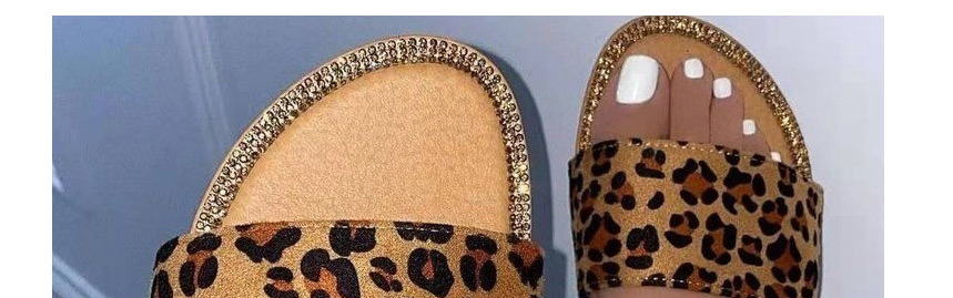Fashion Leopard Flat Leopard Printed Rhinestone Sandals And Slippers,Slippers