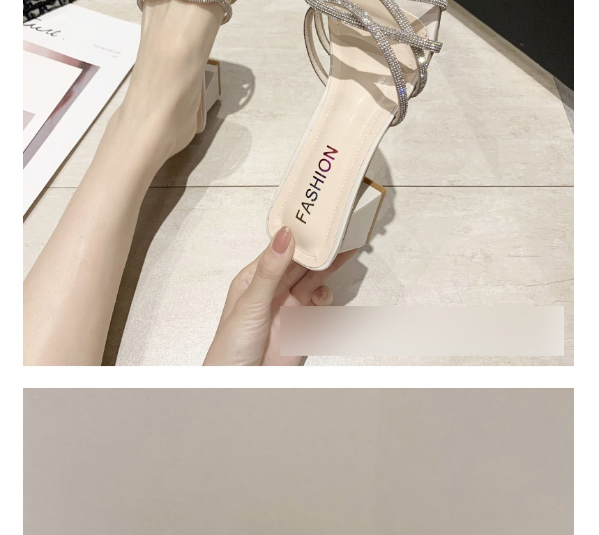 Fashion Beige 1 Transparent Rhinestone Belt High Heel Sandals And Slippers,Slippers