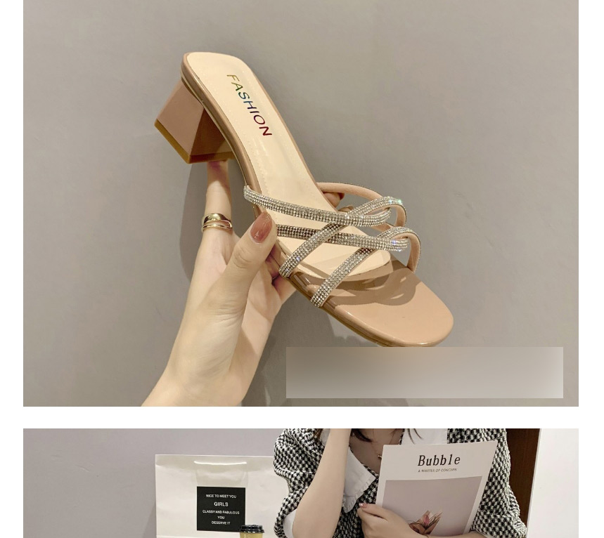 Fashion Beige 1 Transparent Rhinestone Belt High Heel Sandals And Slippers,Slippers