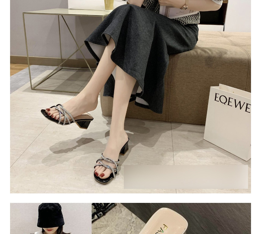 Fashion Black Transparent Rhinestone Belt High Heel Sandals And Slippers,Slippers
