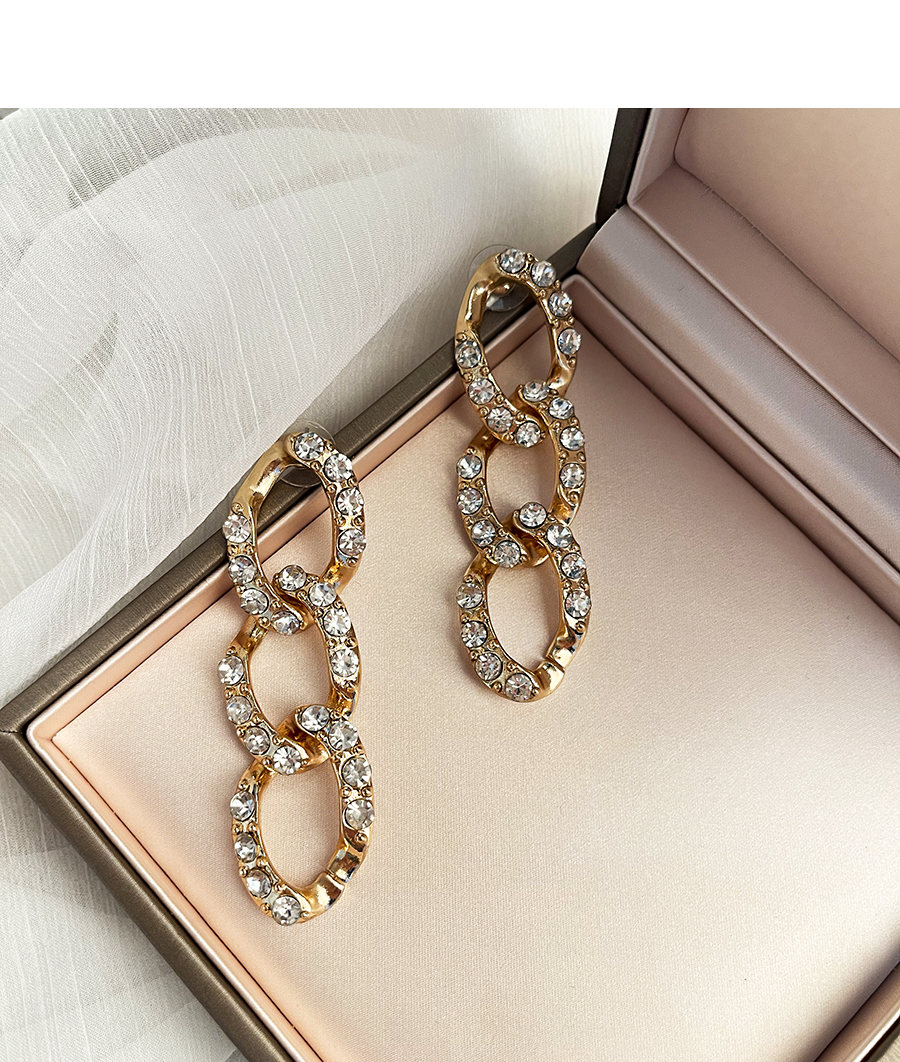 Fashion Golden Alloy Diamond Chain Earrings,Stud Earrings
