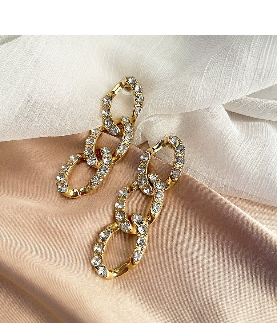 Fashion Golden Alloy Diamond Chain Earrings,Stud Earrings