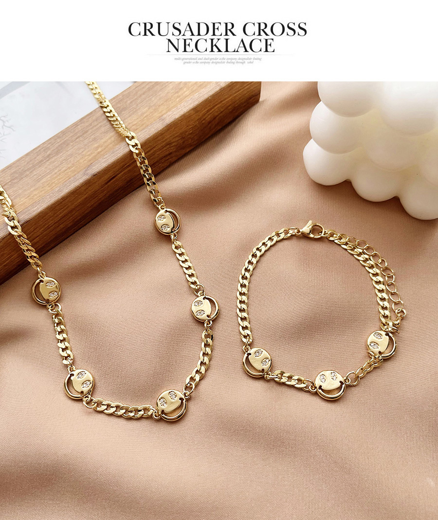 Fashion Golden Copper Inlaid Zircon Smiley Face Necklace,Chains