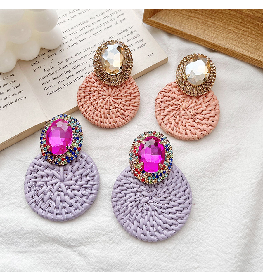 Fashion Purple Alloy Diamond Rattan Round Earrings,Stud Earrings