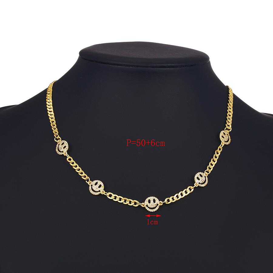 Fashion Golden Copper Inlaid Zircon Smiley Face Necklace,Chains