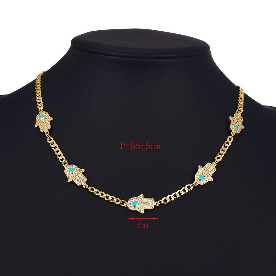 Fashion Golden Copper Inlaid Zircon Palm Necklace,Chains