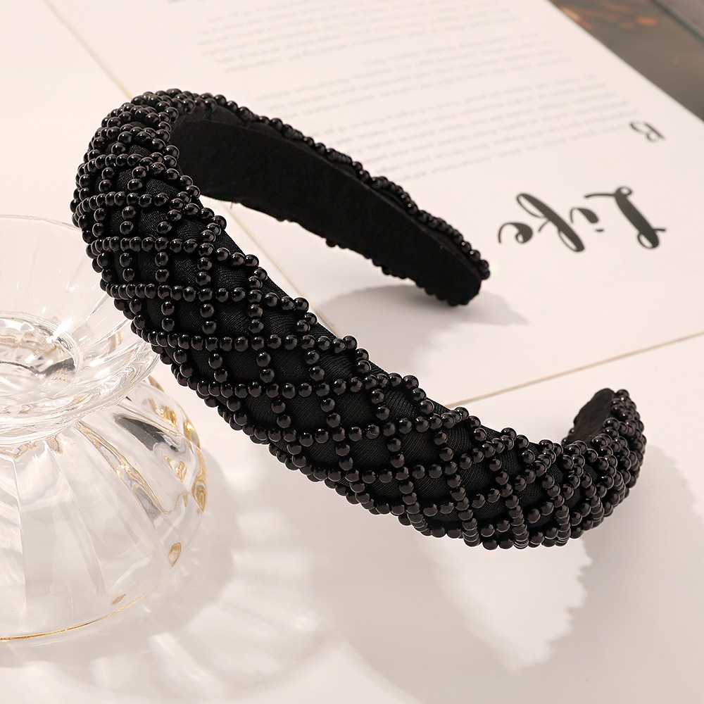 Fashion Size Pearl Black Pearl Beaded Sponge Headband,Head Band