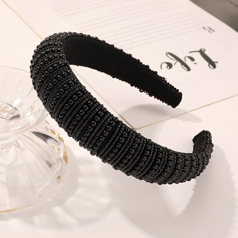Fashion Size Pearl Black Pearl Beaded Sponge Headband,Head Band