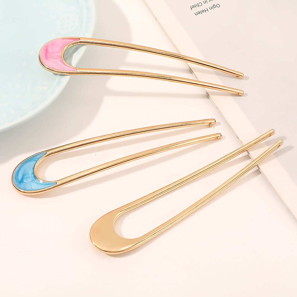 Fashion Crescent Blue Alloy Oil Drop U-shaped Hairpin,Hairpins