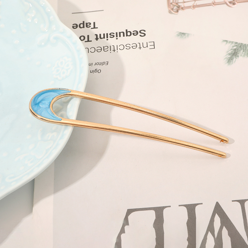 Fashion Crescent Blue Alloy Oil Drop U-shaped Hairpin,Hairpins