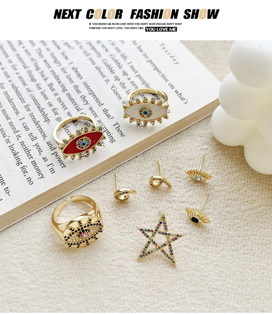 Fashion Gold Color Copper Inlaid Zircon Five-pointed Star Stud Earrings,Earrings