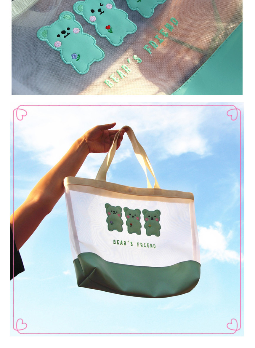 Fashion Three Pink Bears Cartoon Bear Net Yarn Shoulder Bag,Messenger bags
