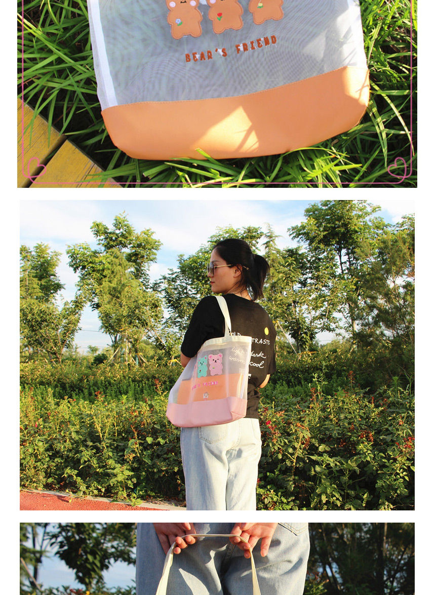 Fashion Three Coffee Colored Bears Cartoon Bear Net Yarn Shoulder Bag,Messenger bags