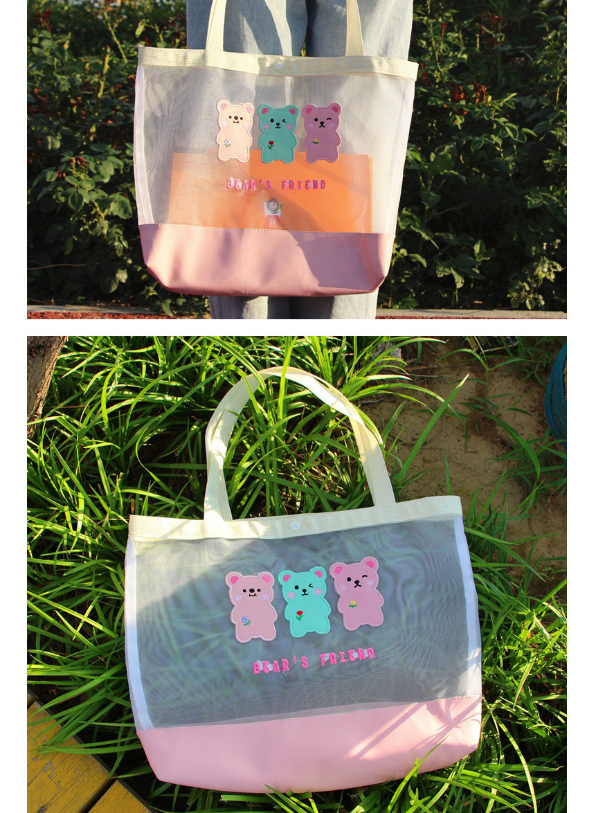 Fashion Three Colorful Bears Cartoon Bear Net Yarn Shoulder Bag,Messenger bags