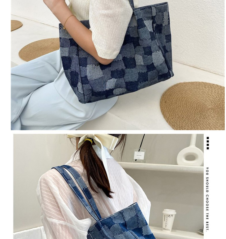 Fashion Navy Blue Stitching Check Handbag,Messenger bags