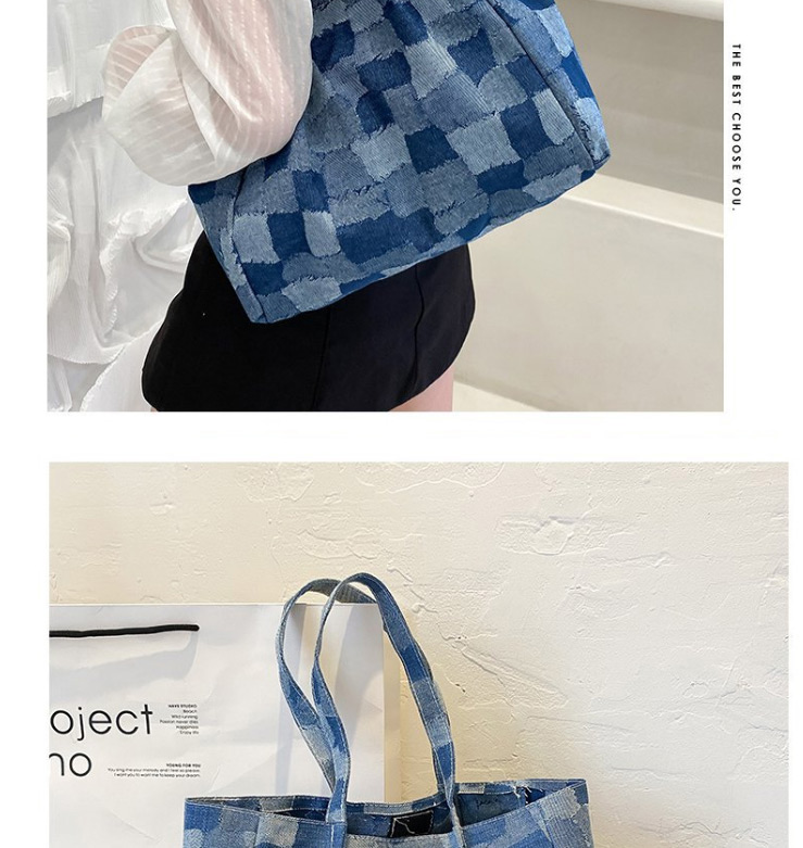 Fashion Light Blue Stitching Check Handbag,Messenger bags