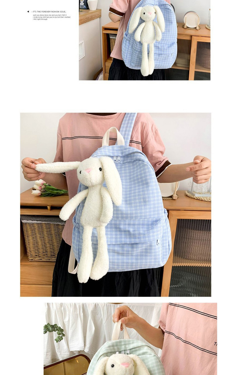 Fashion Blue Single Bag Rabbit Doll Check Backpack,Backpack
