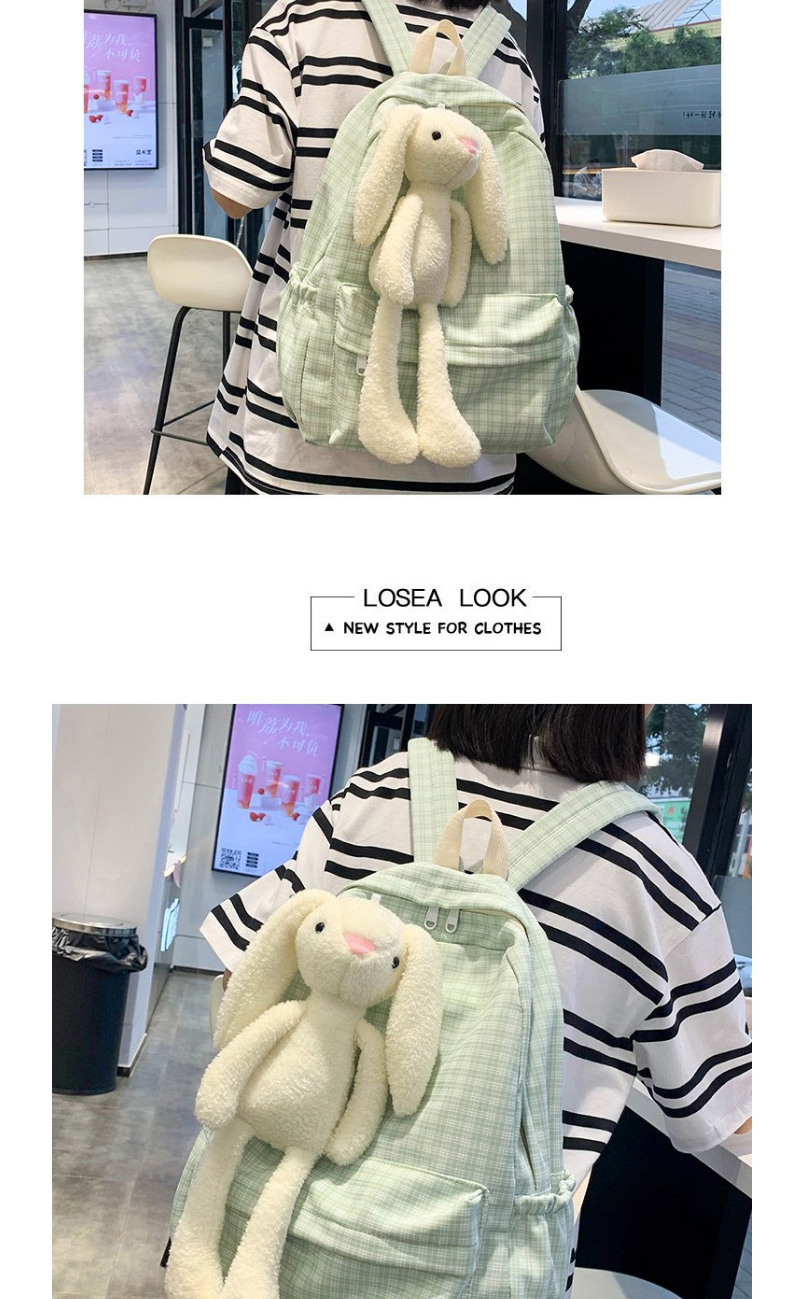 Fashion Green Rabbit Doll Check Backpack,Backpack