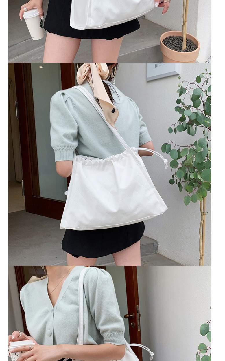 Fashion White Large Capacity Pleated Drawstring Shoulder Bag,Messenger bags