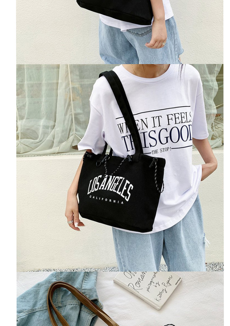 Fashion Black Large Capacity Letter Drawstring Shoulder Bag,Messenger bags