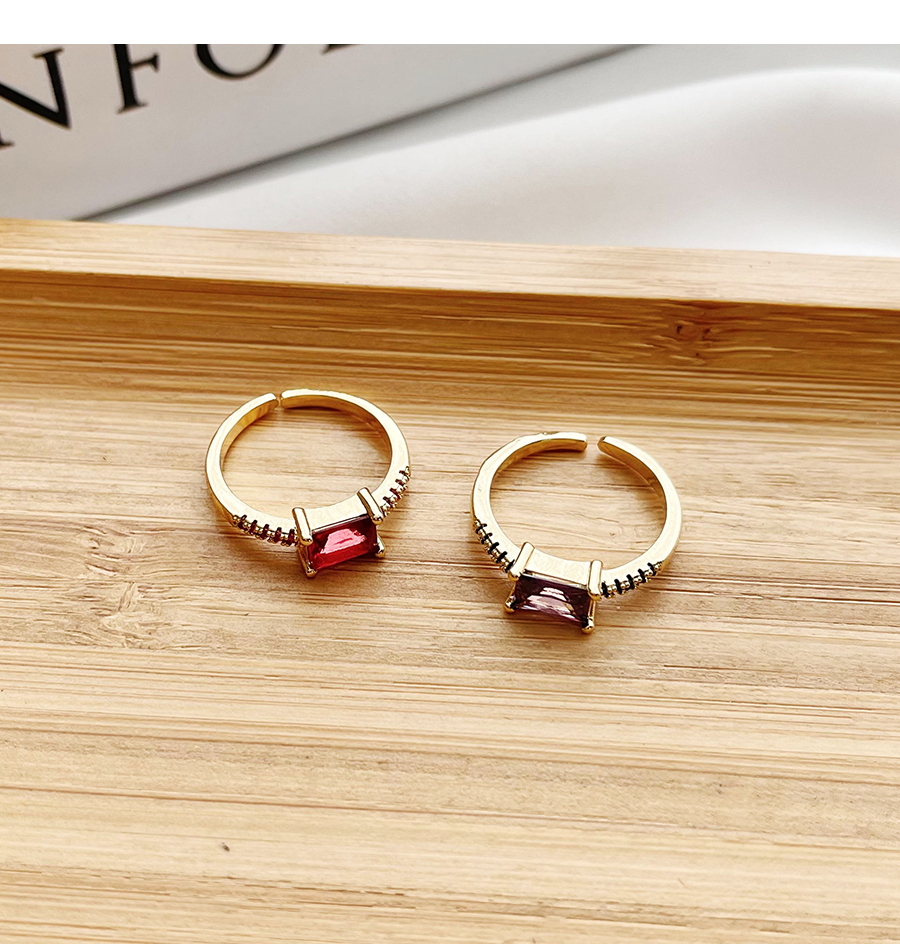 Fashion Red Copper Inlaid Zircon Square Ring,Rings
