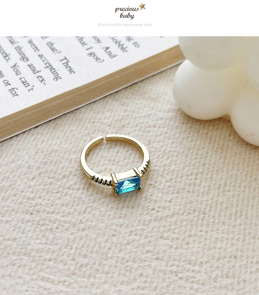 Fashion Blue Copper Inlaid Zircon Square Ring,Rings
