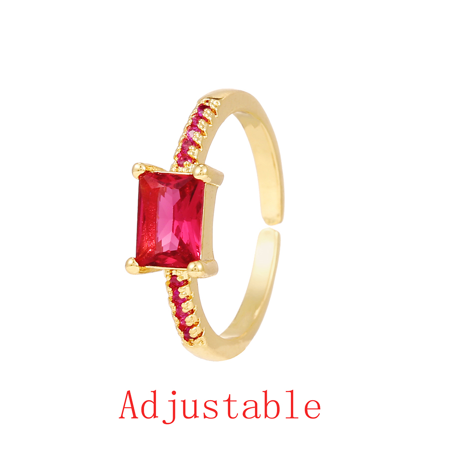 Fashion Red Copper Inlaid Zircon Square Ring,Rings