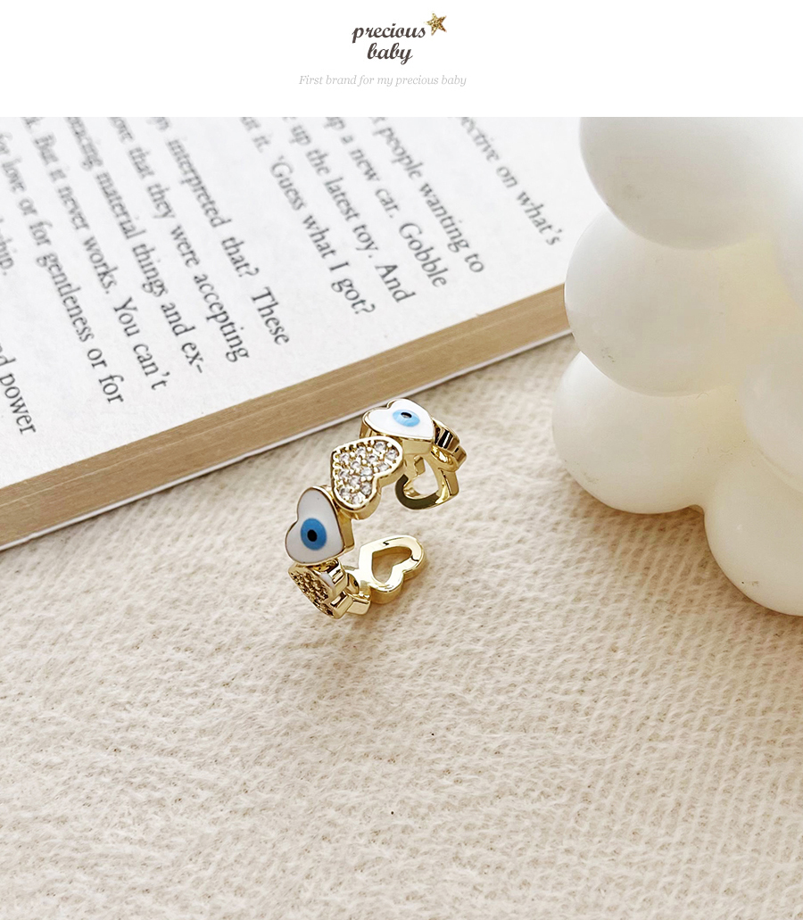 Fashion Blue Copper Inlaid Zircon Drop Oil Love Heart Ring,Rings
