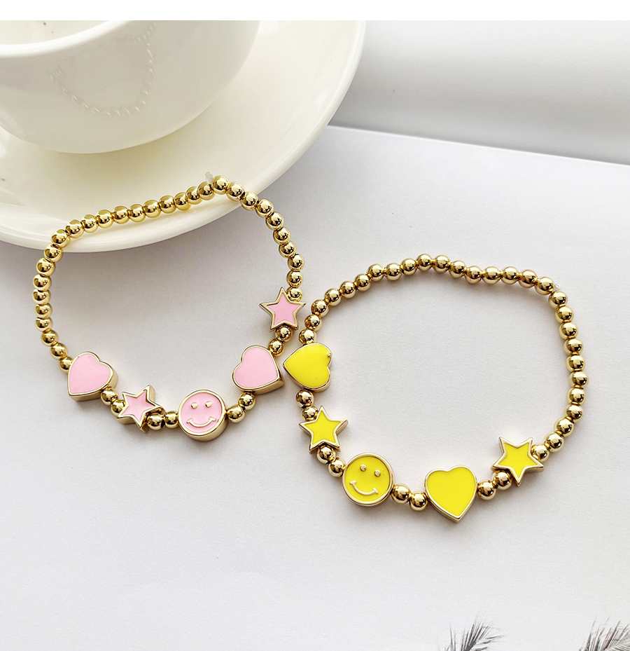 Fashion Yellow Copper Beaded Smiley Love Bracelet,Bracelets