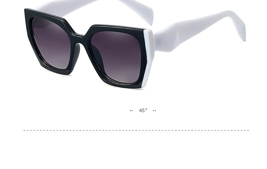 Fashion Bright Black/white/gradient Gray Trimmed Square Frame Sunglasses,Women Sunglasses