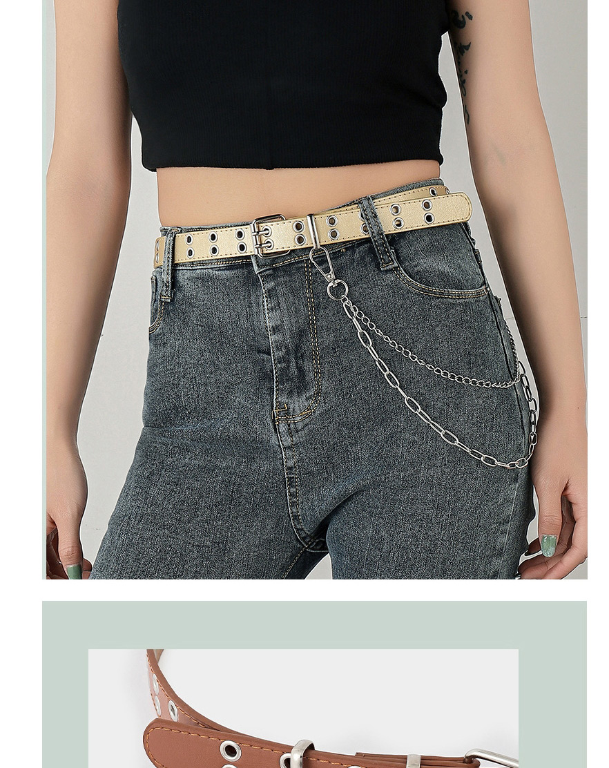 Fashion Silver Color Double Row Hole Pin Buckle Chain Belt,Thin belts