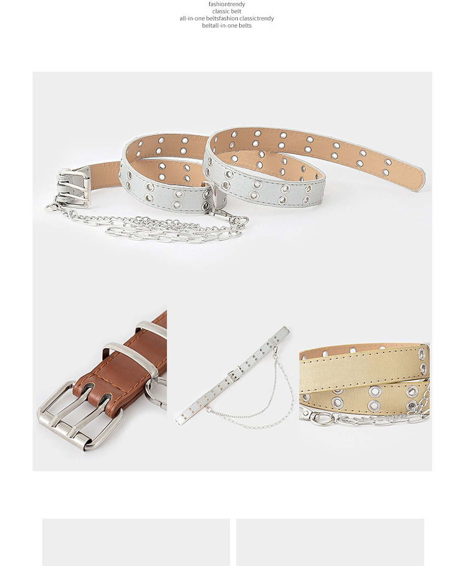 Fashion Khaki Double Row Hole Pin Buckle Chain Belt,Thin belts