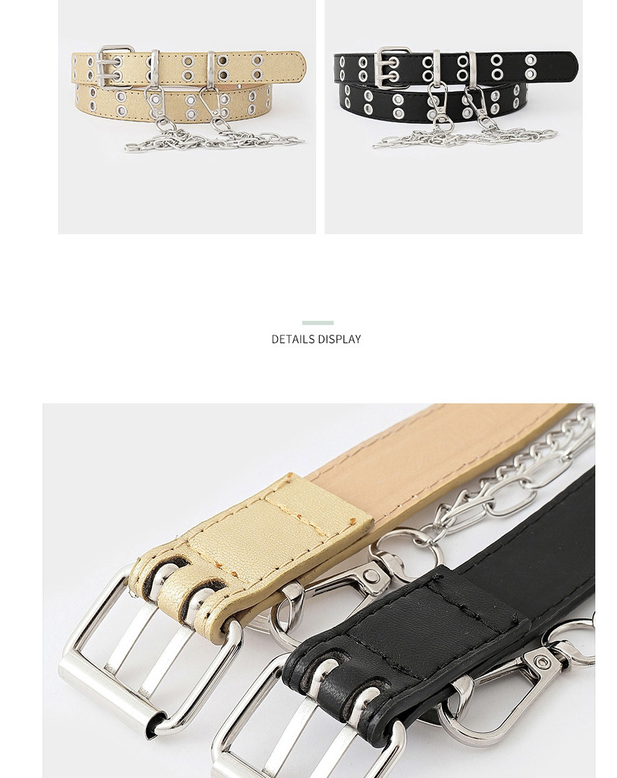 Fashion Black Double Row Hole Pin Buckle Chain Belt,Thin belts