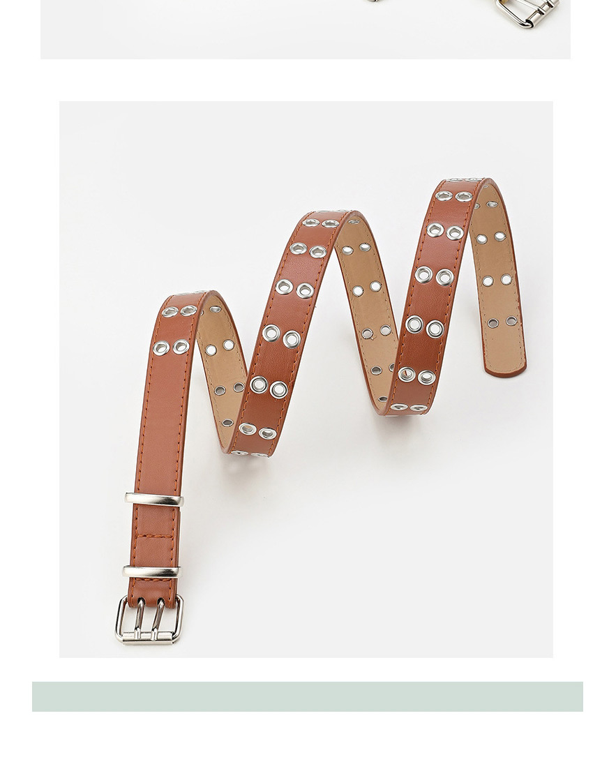 Fashion Khaki Full Hole Double Row Pin Buckle Belt,Thin belts