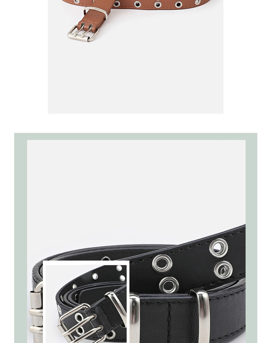 Fashion Black Full Hole Double Row Pin Buckle Belt,Thin belts