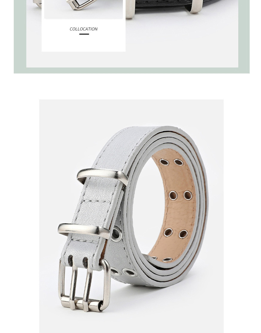 Fashion Black Full Hole Double Row Pin Buckle Belt,Thin belts