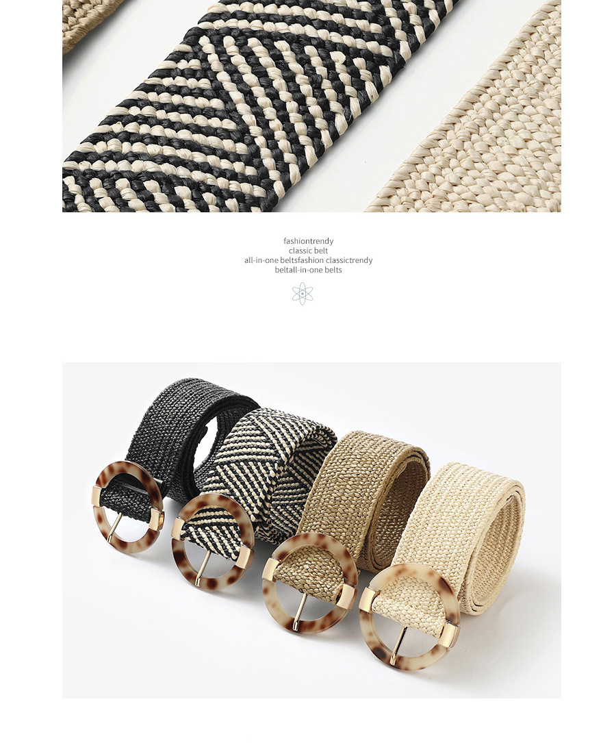 Fashion Hegami Striped Braided Round Buckle Belt,Wide belts