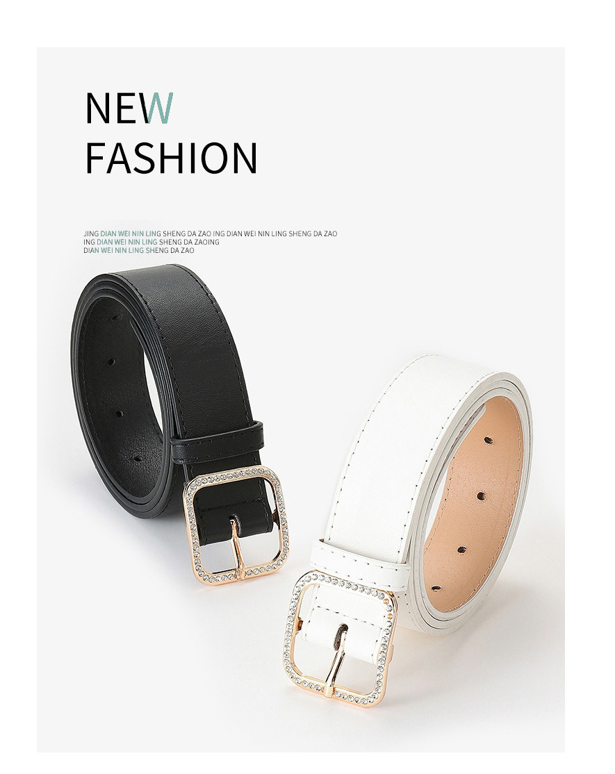 Fashion White Diamond-studded Square Buckle Belt,Wide belts