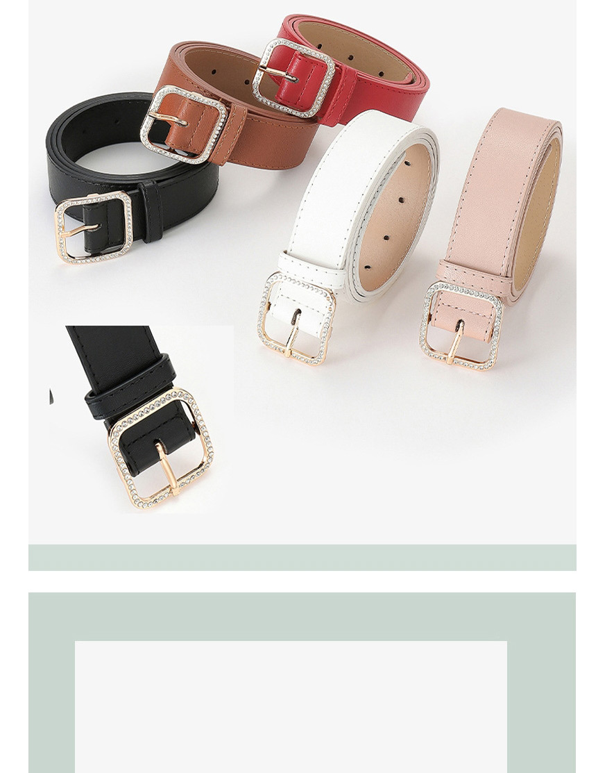 Fashion Pink Diamond-studded Square Buckle Belt,Wide belts