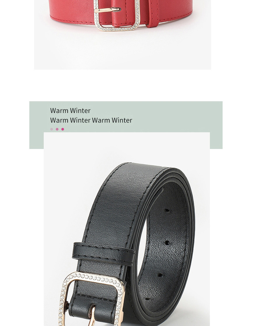 Fashion Black Diamond-studded Square Buckle Belt,Wide belts