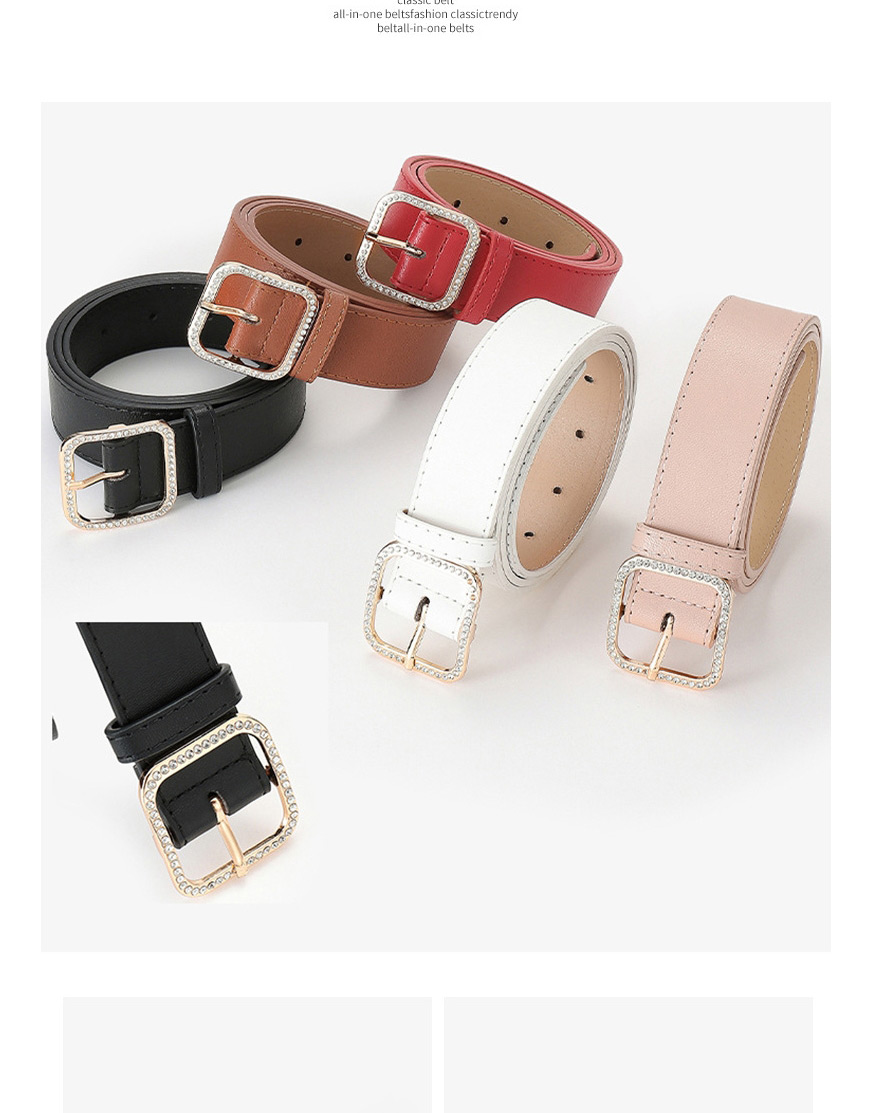 Fashion Red Diamond-studded Square Buckle Belt,Wide belts