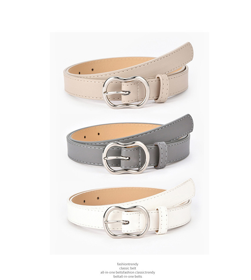 Fashion Beige Japanese Buckle Perforated Belt,Thin belts