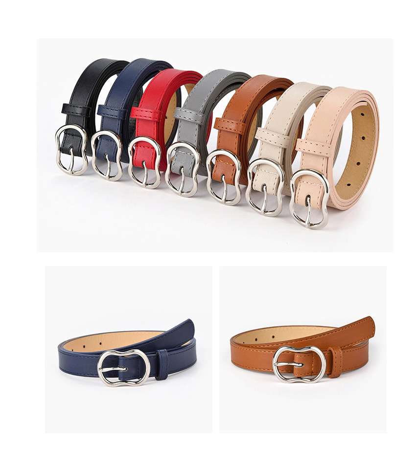 Fashion Beige Japanese Buckle Perforated Belt,Thin belts