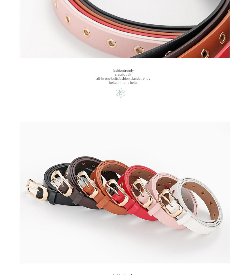 Fashion Brown Hollow Eye Japanese Buckle Pu Belt,Thin belts