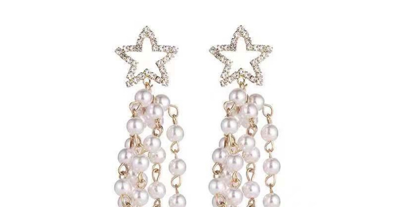 Fashion Gold Color Five-pointed Star Pearl Tassel Earrings,Drop Earrings