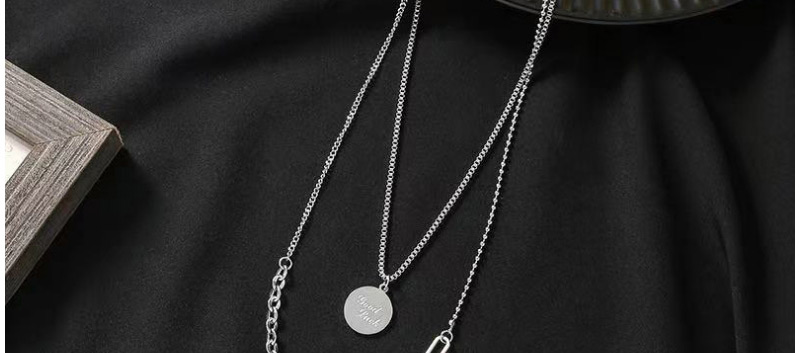 Fashion Double Necklace Titanium Steel Double Round Medal Love Necklace,Multi Strand Necklaces