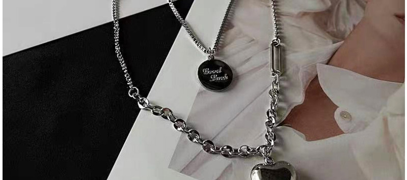 Fashion Double Necklace Titanium Steel Double Round Medal Love Necklace,Multi Strand Necklaces