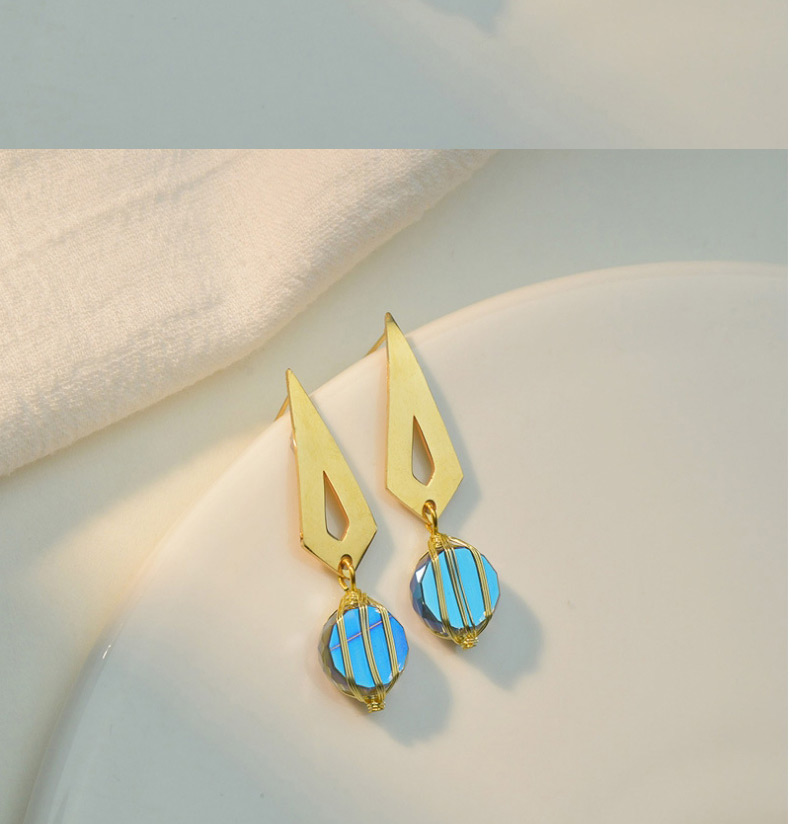 Fashion Gold Color Blue Water Drop Titanium Steel Drop Earrings,Drop Earrings